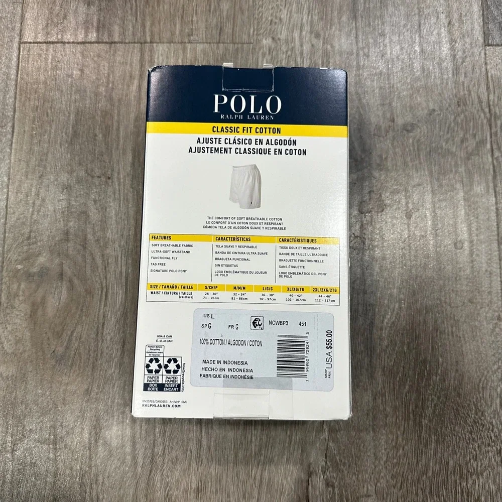 Polo Ralph Lauren Mens 3 Pack Classic Fit Cotton Woven Boxers Blue Yellow Large